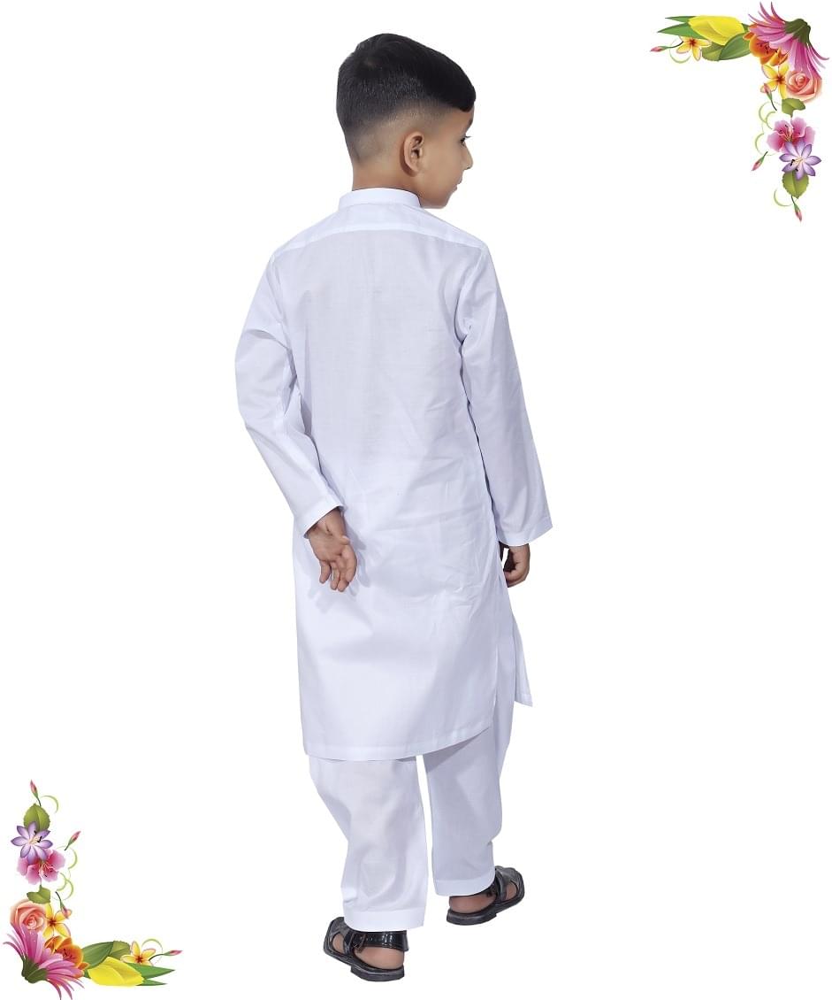Kids Cotton White Shalwar Kameez - Image 3